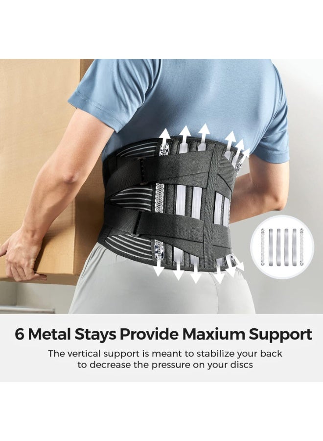 أحزمة الظهر لتخفيف آلام أسفل الظهر مع 6 دعامات، حزام دعم ظهر قابل للتنفس للرجال/النساء للعمل، حزام دعم قطني مضاد للانزلاق مع شبكة بـ16 فتحة لعلاج العصب الوركي (L) - Image 2